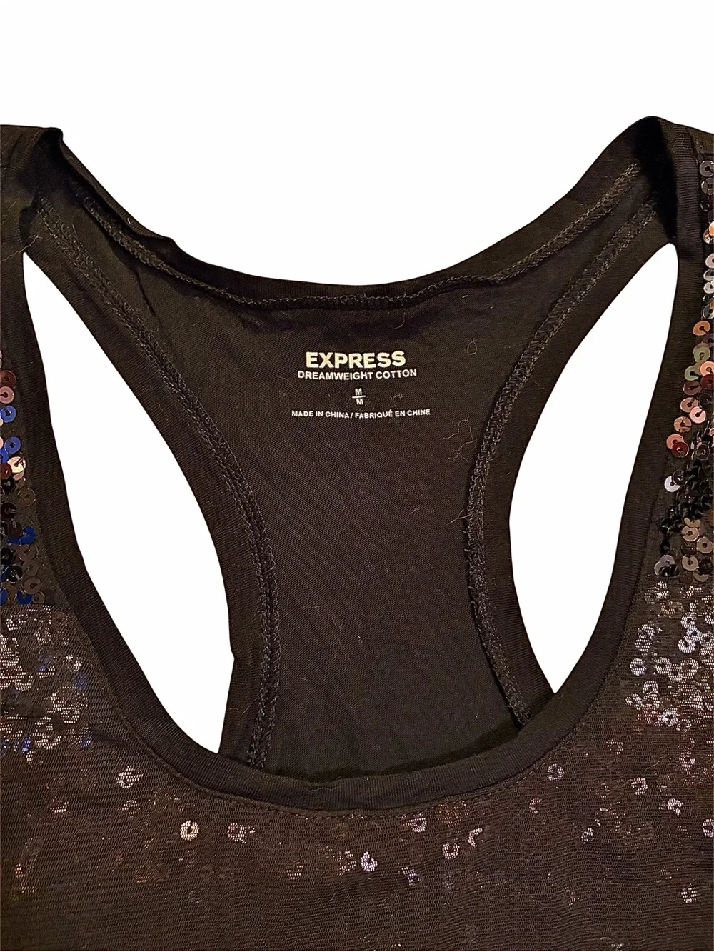 Express Black Sequin Tank Top with Bronze Accent Size Medium - Picture 4 of 6